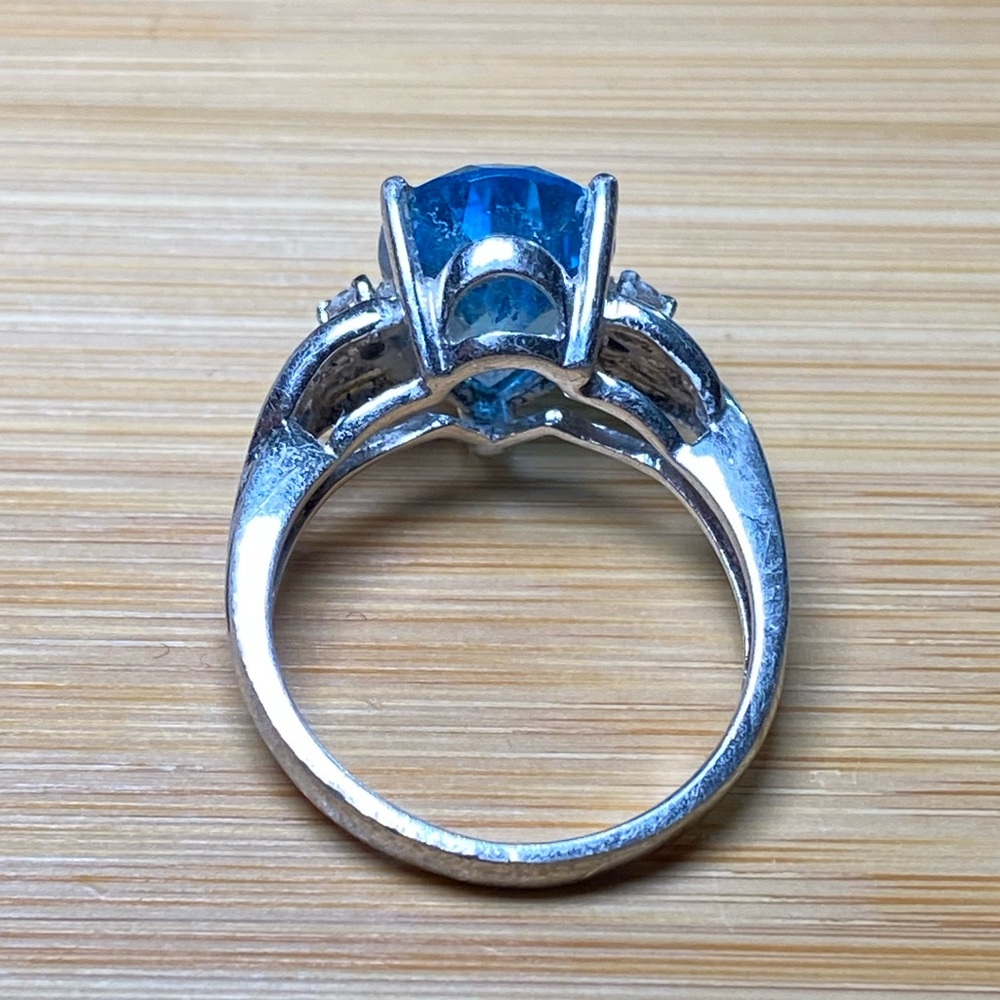 Women's Blue Stone Vintage Large Blue Topaz Silver Ring - Picture 7 of 16